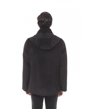 Стилно палто в черен цвят с качулка от Trussardi