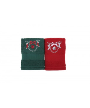 Хавлии 2 броя Bahar Home в зелено и червено с Коледна звезда