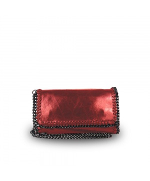 Червена кожена чанта с метална верига от Jonn Fish