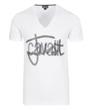 Тениска с принт от Just Cavalli в бял цвят