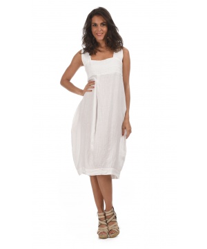 Ленена рокля с презрамки в бял цвят от Lila Rose