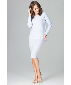 Елегантен комплект блуза и пола от Lenitif в светло синьо