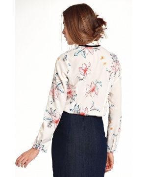 Елегантна риза от Nife в цвят екрю с флорален принт