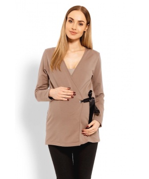 Елегантна блуза с панделка от PeeKaBoo в цвят капучино