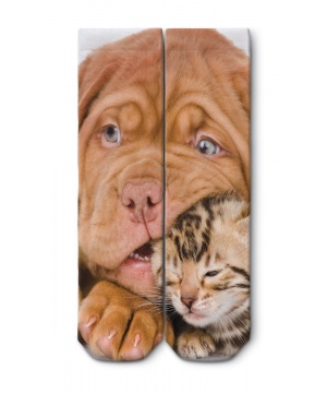 Къси чорапи Ogobongo с принт на приятели Куче и Котка