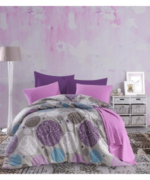 Спален комплект Eponj Home в лилава гама с принт