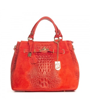 Елегантна кожена чанта от Lucca Baldi в червен цвят