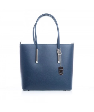 Елегантна кожена чанта от Lucca Baldi в син цвят