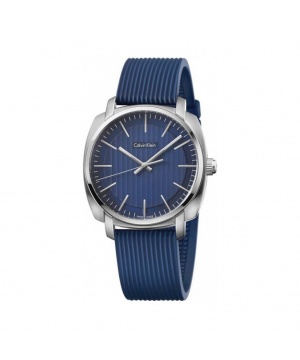 Мъжки часовник Calvin Klein в сребристо с каишка в синьо
