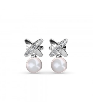 Обеци с бяла перла и кристали Swarovski от Ocean Pearls