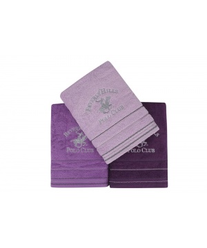 Комплект (3 бр.) памучни кърпи от Beverly Hills Polo Club в лилава гама