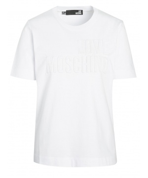 Бял памучен топ с релефно лого от Love Moschino