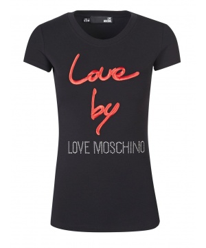 Черен топ с принт и кристални лого от Love Moschino