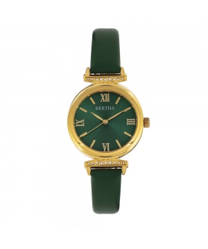 Часовник от Bertha в зелен цвят и златисто с кристали