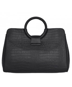 Черна кожена чанта от Silvio Tossi  с крокодилски ефект