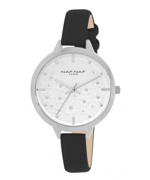 Дамски часовник от Naf Naf в сребристо с черна каишка