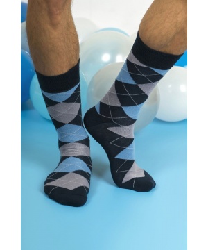 Мъжки чорапи от Funky Steps с карета в синьо и сиво