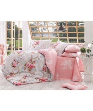 Спален комплект от Hobby с принт на цветя в розово