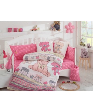 Бебешки спален комплект Hobby в розова гама с принт