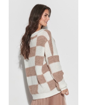 Пуловер в цвят екрю и капучино