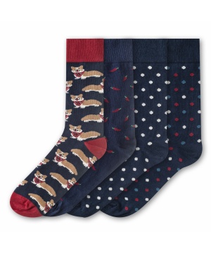Сет от 4 чифта мъжки чорапи с принт в тъмносин, червен и бял нюанс с принт
