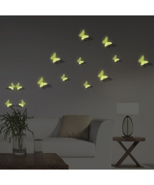 Пакет 12 броя стенни стикери със светещи в тъмното 3D пеперуди от Ambiance