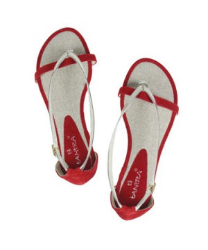 Дамски сандали в червено и сребристо от Tantra