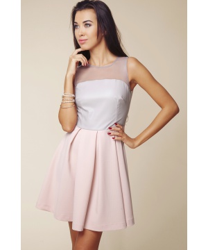 Стилна рокля с плисета в розово и сиво от Ambigante