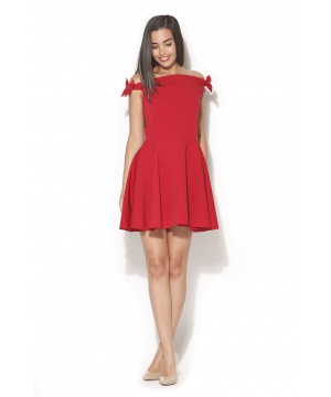 Елегантна рокля в червен цвят с панделки от Katrus