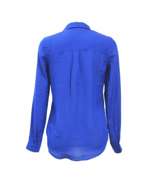 Синя риза с дълги ръкави и лъскав джоб от SZ Collection