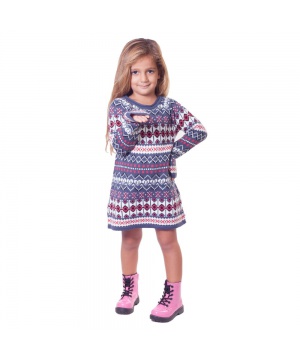 Детска рокля в сив нюанс с контрастни фигури от Bani Kids