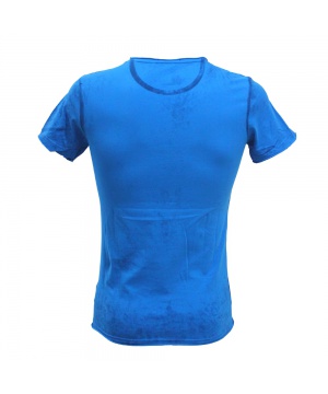 Синя тениска с цветен принт и ретро ефект от SZ Collection