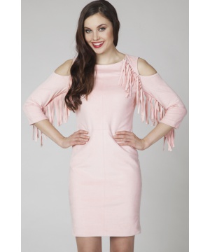 Стилна рокля с ресни в розов цвят от Ambigante