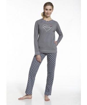 Дълга памучна пижама в сиво на точки от Family Pyjamas
