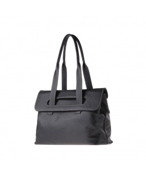 Черна кожена чанта с дълги дръжки от DuDu Bags