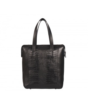 Черна кожена чанта с крокодилски ефект от Poon