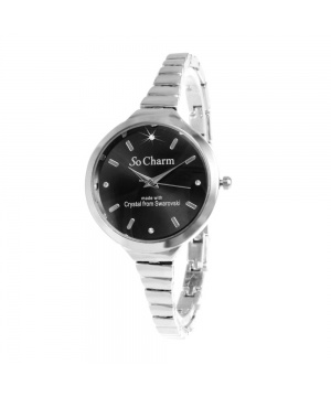Часовник в сребрист и черен цвят So Charm PARIS с кристали Swarovski