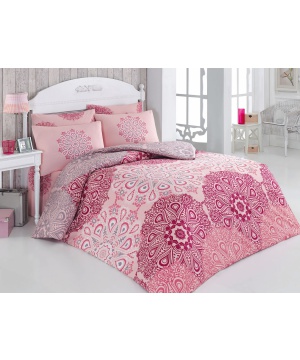 Спален комплект Bahar Home Collection в розово и червено с принт