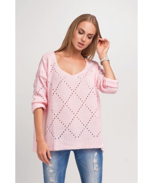 Розов пуловер с ажурни мотиви от Makadamia