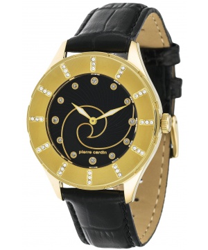 Дамски часовник Pierre Cardin в черно и златисто с кристали