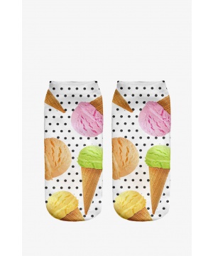 Бели къси чорапи Combo с принт на сладолед и точки