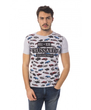 Сива тениска с цветен принт на автомобили от Trussardi