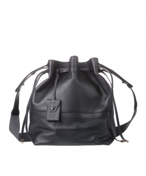Черна кожена чанта DuDu Bags с връзки и презрамка