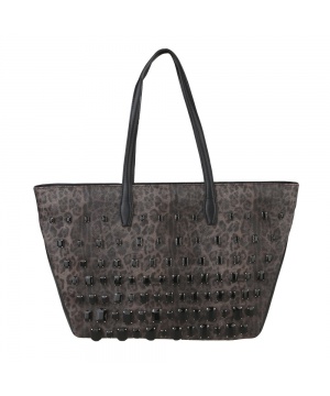 Чанта от Cavalli Class с леопардов принт и камъни в черен цвят