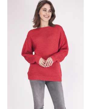 Пуловер от MKM Knitwear в цвят корал