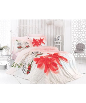 Спален комплект Colors of Fashion в бяло и червено с принт Казабланка