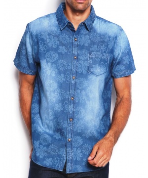 Памучна мъжка риза в син деним с принт от Smart