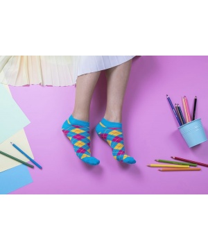 Дамски чорапи от Funky Steps в синьо на цветни карета